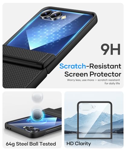 Image of Vihibii for Samsung Galaxy Z Flip 7 Case, [Compatible with MagSafe], Outer Screen Protector & Rugged Hinge Protection & Non-Slip Texture, Shockproof Phone Case for Samsung Galaxy Z Flip 7 2025, Black