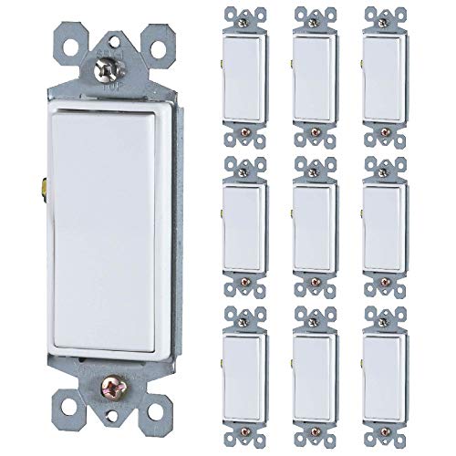 Faith [10-Pack] Single-Pole Decorator Paddle Wall Light Switch, 15A 120/277V, On/Off Rocker, White, 10-Piece