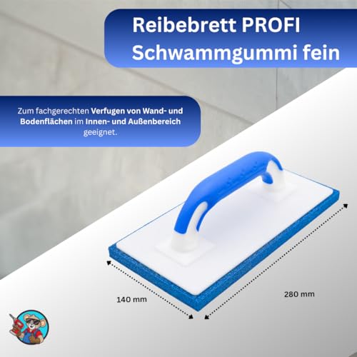 Werkfit Profi Reibebrett mit Softgriff - Schwammgummi-Reibebrett Verputzarbeiten - Putzbrett Made in Germany -Glättebrett feinporig (Schwammgummi fein Softgriff)