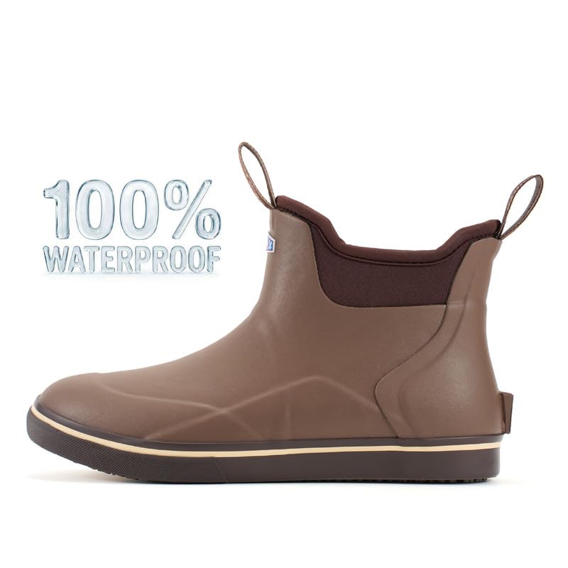 Image of SUREWAY Men's Ankle Fishing Deck Boots for Men-Waterproof,Professional Non-Slip Soles for Wet Slippery Surface,Neoprene Rubber Rain Boot /Shoes for Hunting Boating Gardening