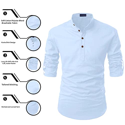 Image of Zombom Men's Solid Cotton Polyester Blend Casual Regular Fit Mandarin /Chinese Collor Full Sleeve Kurta Shirt for Men