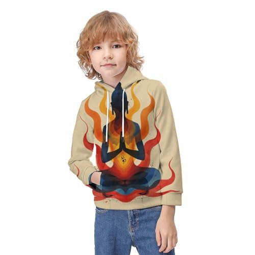 Sweat à capuche enfant imprimé 3D Méditation | Pull chaud pour hiver avec poche - 3