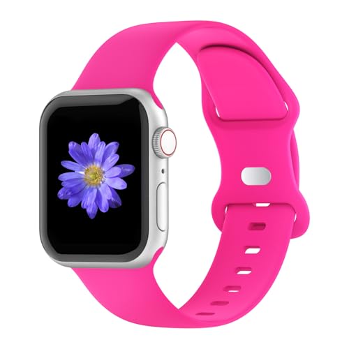 Cindgress Sport Band Compatible with Apple Watch 46mm 45mm 44mm 42mm for Women Men, Soft Silicone Strap for iWatch Wristband Series SE 10 9 8 7 6 5 4 3 2 1 M/L Hot Pink -  CG04AWB45L-SIG05