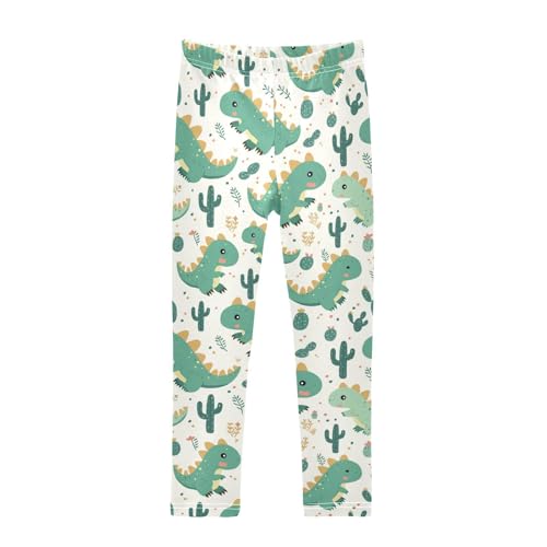 Wusikd Cute Dinosaur Girls' Leggings Toddler Doodles Leaves Kids Yoga Pants Dance Active Tights 7-8T Multi