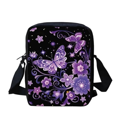 COEQINE Butterfly Crossbody Purses For Women Travel Crossbody Handbags Goth Purple Floral Themed Small Purses For Women Crossbody Tote Handbag Anti-Theft Hobo Daypack Holiday Party