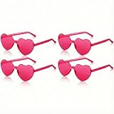 LIEBCTRL 4 Pcs Heart Shaped Sunglasses for Women Girls Hot Pink Cute Fun Glasses Neon Aesthetic Sunglass Party Prom Accessories Valentine Day