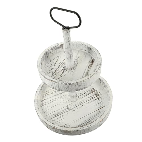 BRIGHTFUFU Tiered Tray Decor Round Wooden Cake Stand Farmhouse Style Dessert Holder 2 Tiered Tray for Kitchen
