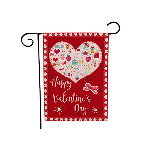 UMYMAYDO1 Valentinstag-Gartenflagge, Kunstbanner, 30,5 x 45,7 cm, romantische Herzen, doppelseitig, waschbar, Leinen, Hausflaggen für Garten, Hof, Party-Dekoration, Feier 12.5" x 18" Modus 2 Cover