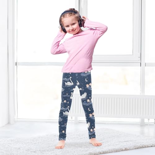 Swan on Lotus Pond Girls Leggings Athletic Pants Tights Stretch Bottom4