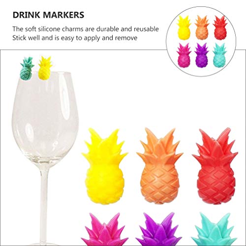 Cabilock 18 peças de marcadores de copo de vinho de silicone em forma de abacaxi, marcadores de bebi