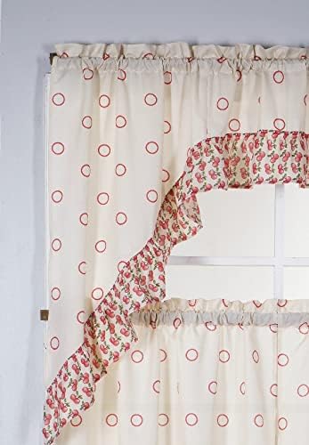 3PC Kitchen Window Curtain Set Printed Design,Set Includes 2 Tiers and 1 Valance Available in Multiple Designs (Apple)