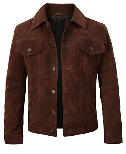 Image of Men's Suede Leather Jacket - Western Style Cowboy Trucker Leather Jackets for Adult Outerwear