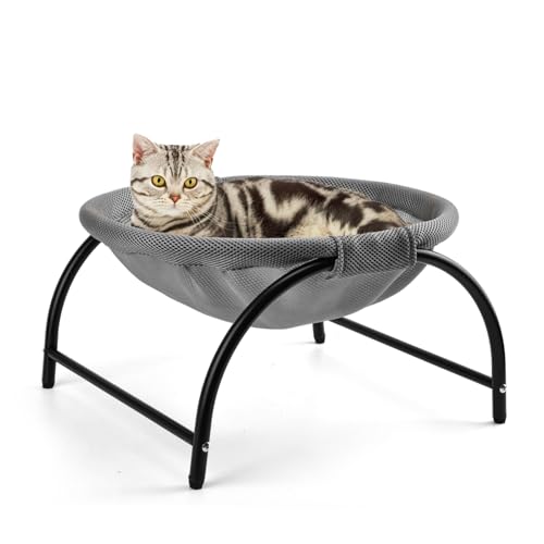 LIFLIX Raised Cat Hammock Bed Elevated Cat Cot with Removable Washable Mesh Free-Standing Pet Hammocks(Grey)