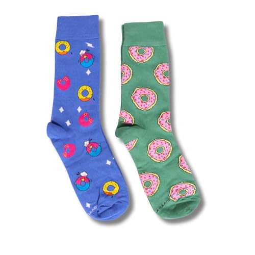 THELA GAADI Unisex Combed Cotton Crew Length Socks - Printed Donuts Socks, Odour Free, Breathable (Free Size Multicolour), Multicolour, One size