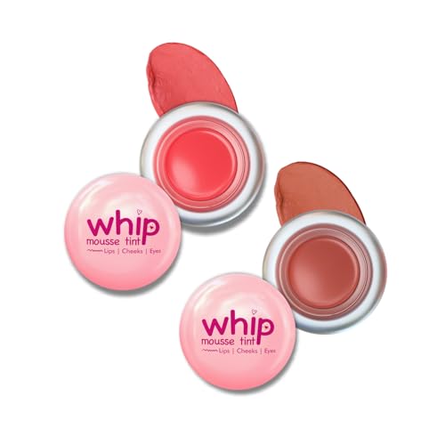 Image of Glam21 Whip Mousse Tint 3-in-1 | Lip, Cheek & Eye Tint | Vitamin E, Jojoba Oil & Shea Butter | Waterproof, Long-Lasting, Highly Pigmented | Lightweight Travel-Friendly Makeup | 4gm Each | Combo Pack Of 2 (Peachy Coral&Nude Fig)