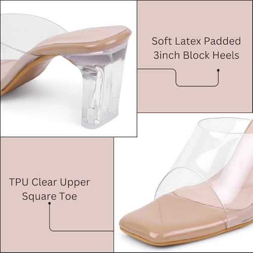Image of TRASE Transparent Block Heels for Women Stylish | Fashionable Heel Sandals for Girls | Elegant & Formal Footwear