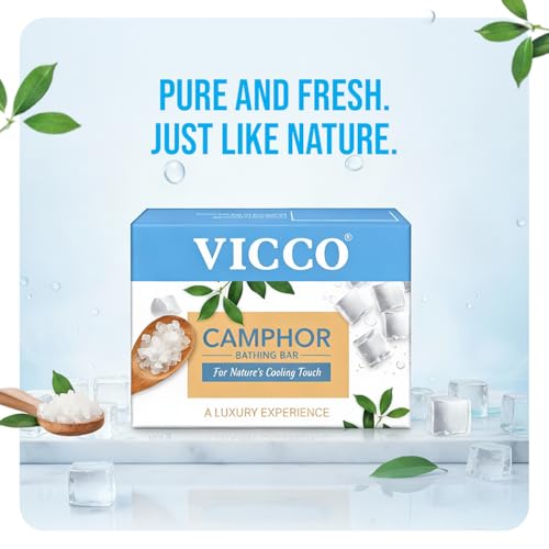 Image of Vicco Camphor Bathing Bar | Bathing Soap for Sooothing, Moisturizing, Hydrating and Skin Brightening | Suitable for All Skin Types | Men and Women, 100 gm Each Pack of 2