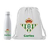Genérico Escudo Real Betis - Personalizado con Nombre - Regalo Real Betis para los Fans de Futbol - Packs Regalo - (Escudo Real Betis) (Botella + Mochila)