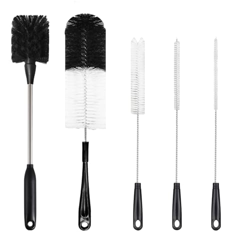 Image of 5 Pack Bottle Brush, 15in Stainless Steel Water Bottle Brush, 3 Straw Brushes, for Cleaning Baby Bottles, Sports Water Bottle, Wine Decanters, Coffee Mug, Narrow Bottle, Tumblers, Flasks, Round Head