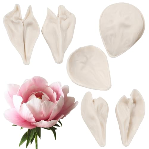 Gumpaste Silicone Veining Mold Fondant Peony Petal Veined Gum Paste Flower Mold Set of 3 for Sugar Flower Cake Decoration Cupcake Topper Chocolate Candy Polymer Clay
