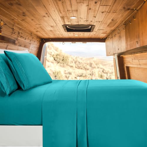 Image of Elegant Comfort Luxury 1500 Premium Hotel Quality Microfiber 4-Piece Sheet Set - Wrinkle Resistant, All Around Elastic Fitted Sheet, Deep Pocket up to 16 inch, RV Short Queen, Turquoise