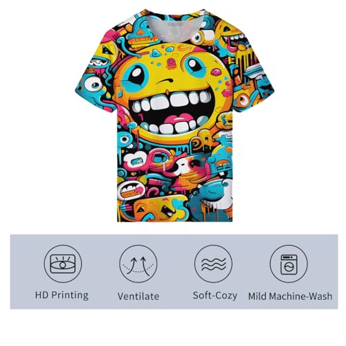 Funny Graffiti Graphic Tee Tops Cartoon Graffiti Print T Shirt for Mens Womens4