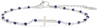 Dainty Colorful Beads Cross Bracelet for Women 18K Gold Plated Minimalist Bead Cross Bracelet Christian Bracelet Gifts Religious Cross Jewelry for Religious Believers