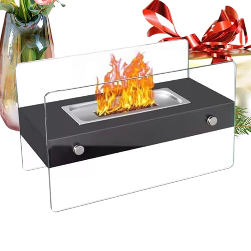 Caminetto da Tavolo | Focolare Con Diametro Di 34.8 Cm,Braciere Con Paravento In Rettangolare A Alcool Per Esterno Terrazza Campeggio Balcone Giardino Sala - 35 cm Paravento Rettangolare per Esterni I