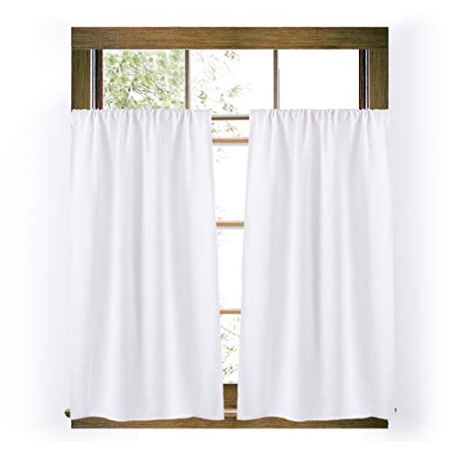 Image of Valea Home Soft Burlap Short Curtains Rustic Natural Rod Pocket Curtain Panels for Small Window 45 inch Length Cafe Kitchen Curtains, 2 Panels, White