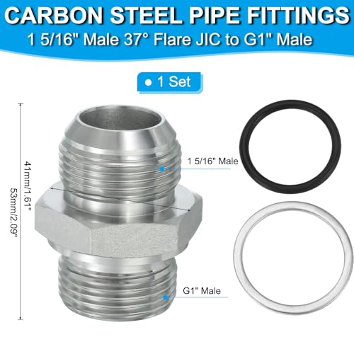 Image of PATIKIL Hex Reducing Nipple Connectors Pipe Adapter 1 5 /16 inch Male 37 Flare JIC x 1 inch g Male, Pipe Fitting Reducer Nipple Adapter Plated Steel Hydraulic Fitting