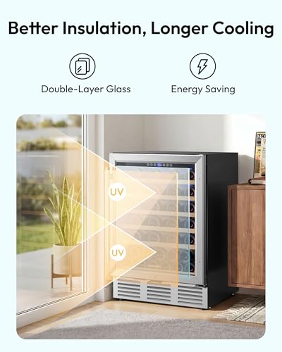 Image of EUHOMY 24 Inch Wine Fridge, 51 Bottle Wine Cooler Refrigerator 40-65F with Glass Door, Built-in or Freestanding Wine Refrigerator for Beer Soda Drink Home Bar Kitchen