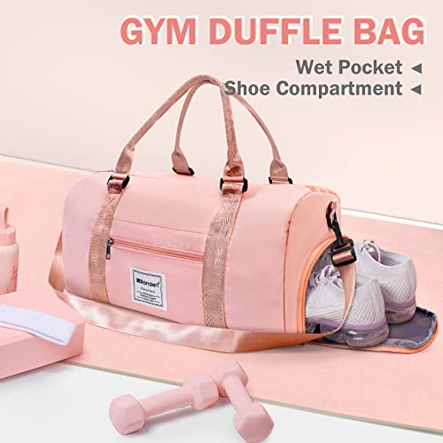 Ranslen Gym Bag For Women And Men Sports,Travel Duffel Bag With Shoes Compartment And Wet Pocket,Sport Gym Tote Bags,Waterproof Lightweight Weekend Overnight Bag Carry On Bag (A-Pink) #TOP5