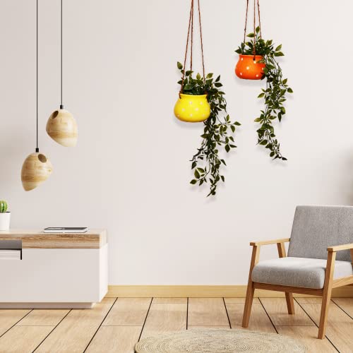 Image of Leafy Tales Hanging Matki Shape Ceramic Pot Set of 4, Pot Only, (Matki Set of 4)