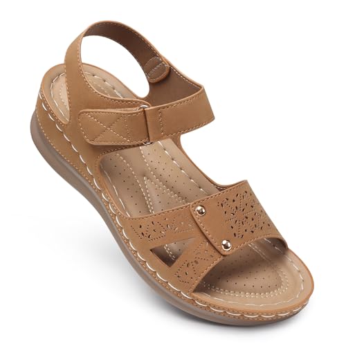 Image of SHIBEVER Women Flat Sandals Comfortable: Arch Support Sandals Dressy