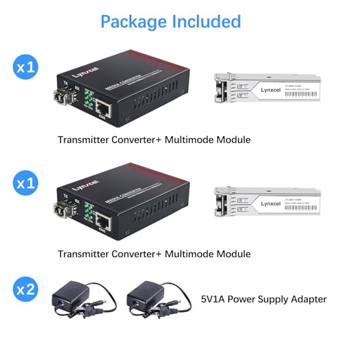 Image of Gigabit Multi Mode Fiber Media Converter, 10 /100 /1000Base-TX to 1000Base-SX Multi Mode Fiber to Ethernet Converter with 2Pack Dual LC Transceiver Module, 1.25Gbps MMF 850nm, up to 550m, 1 Pair
