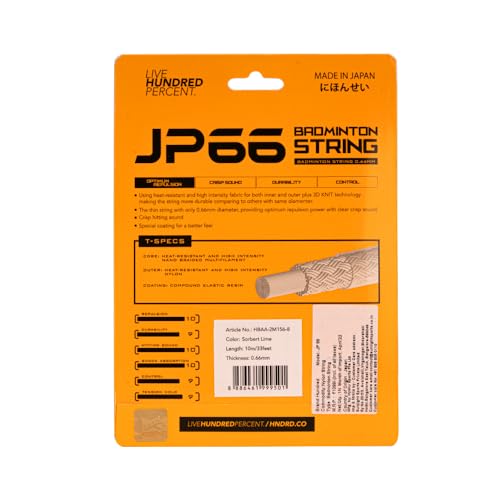 Image of Hundred JP 66 Badminton String | 0.66 mm High Repulsion & Control | Premium Hitting Sound & Shock Absorption | Durable Multi-Filament Nylon