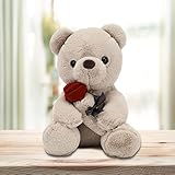 Teddybär, Plüsch-Bär, Teddy mit Rose, 23 cm Teddybären Rose Stofftier Spielzeug Dekozimmer Kissen, Plüschtier Kuscheltier Schmusetier Geschenke für Mama, Kinder Mädchen, Geburtstag, Valentinstag