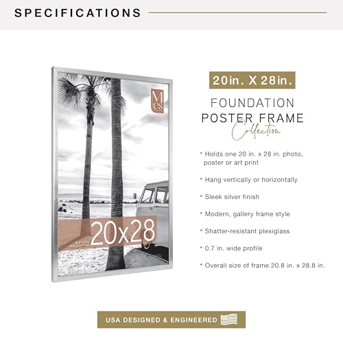 Image of MCS Foundation 20x28 Poster Frame Traditional Silver, Vertical & Horizontal Wall Hanging Large Picture Frame for Photos, Posters & Art Prints (1-Pack)