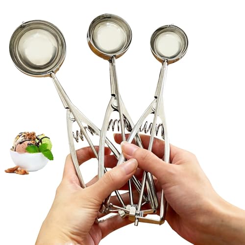LGXEnzhuo Ice Cream Scoops Kit, Sets of 3, Stainless Steel Cookie Scoops, 1.6/2/2.4 inches Diameter, for Kitchen Cooking, Baking, Muffins