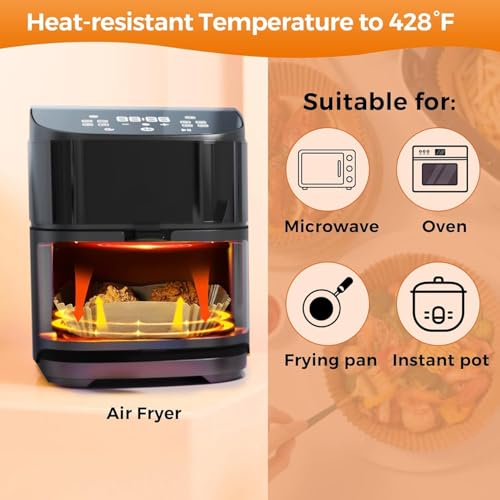Image of Air Fryer Disposable Paper Liners 100 Pcs Square Oil-Proof Parchment Sheets | Non-Stick Airfryer Basket Liners for Baking, Roasting & Frying | Heat Resistant & Easy Cleanup