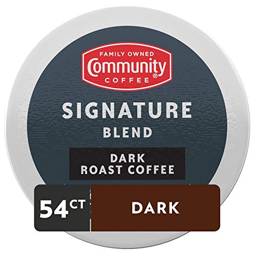Image of Community Coffee Signature Blend 54 Count Coffee Pods, Dark Roast, Compatible with Keurig 2.0 K-Cup Brewers, Box of 54 Pods