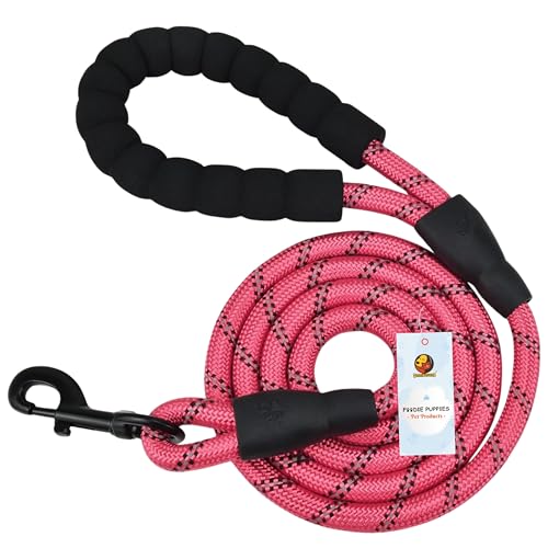 Foodie Puppies 5FT Reflective Dog Snug Leash Rope - (Pink) Heavy Duty Training and Walking Leash with Soft Padded Handle Grip Cord and Strong Hook for Small to Medium Dogs