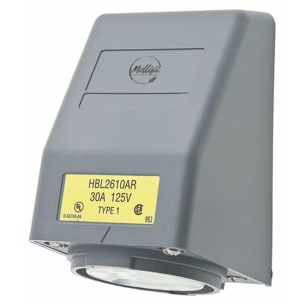 30A Angle Twist-Lock Receptacle 2P 3W 125VAC L5-30R GY