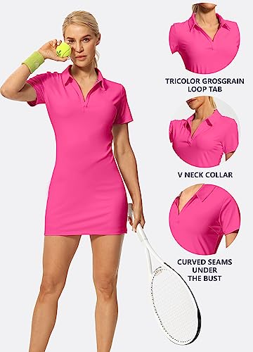 Image of Hiverlay Golf Dresses for Women with Shorts and Pockets, V-Neck Short Sleeve Tennis Dress, Workout Athletic Dresses