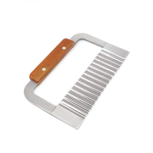 Honbay 1PCS Stainless Steel Crinkle Cuting knife Vegetable And Fruit Chopping Knife Slicer with Wooden Handle for Kitchen