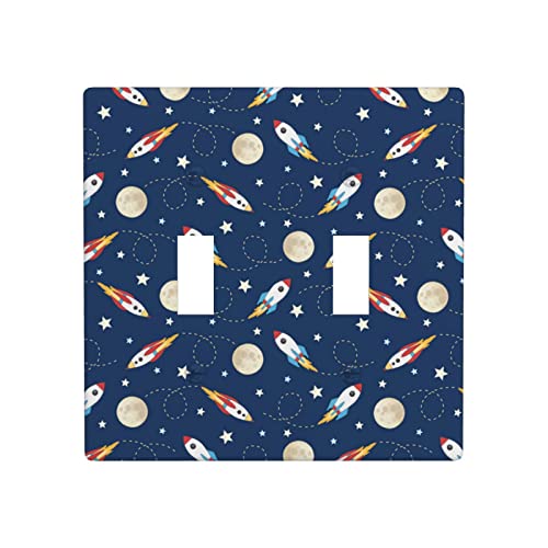2 Gang Wall Plate,Square Light Switch Cover Plate,Rocket in Space Switch Wall Plate/Switch Plate 4.5 X 4.5