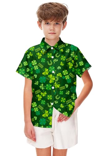 Image of Remimi Unisex Kids 4th of July Button Up Shirt Boys American Flag Print Hawaiian Beach Short Sleeve Tops 5-14 Years