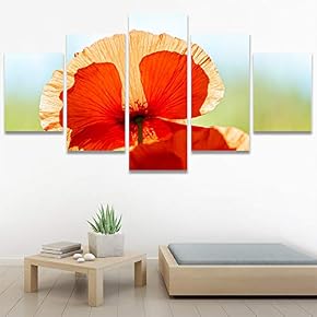 SIGNWIN 5 Panel Canvas Wall Art Red Fields...