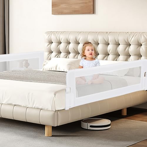 Image of BABY JOY Double Sided Bed Rail Guard, 2 Pack, Extra Long, Swing Down for Convertible Crib, Folding Baby Safety Bedrail for Kids Twin Full Size Queen King Mattress, Rails for Toddlers (White, 60 inch)