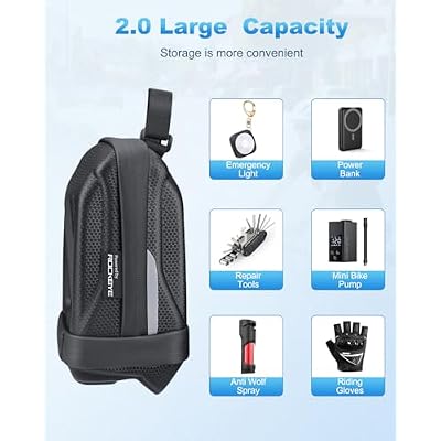 Bike Seat Bag, Expandable Bicycle Bag Under Seat, 3D Hard Shell Waterproof Bike Saddle Bag with Reflective Material, Self-Locking Zipper, Internal Pocket, 1.6-2L